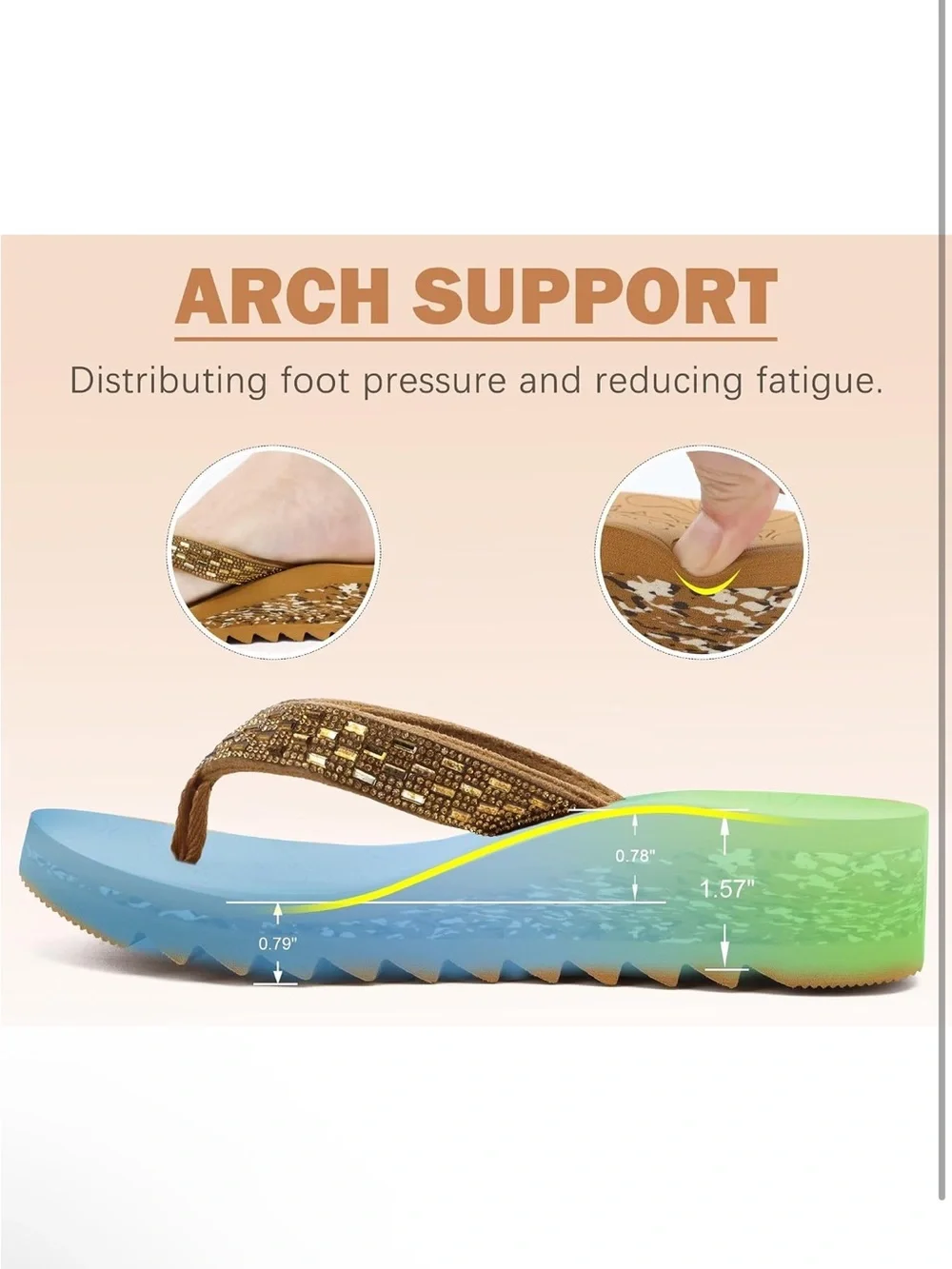 Oncai Wedge Flip-Flop Sandal in Brown with Gold Accents